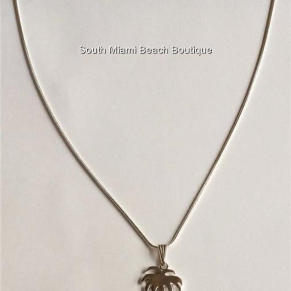 Palm Tree Necklace 18" Silver Plated Pendant Beach Coconut Tropical Island - Picture 5 of 10